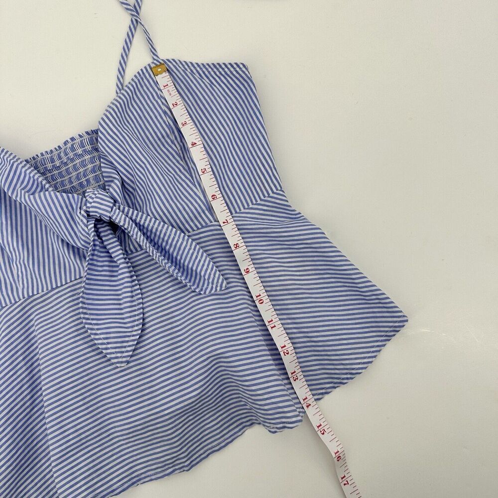 Maeve by Anthropologie Knot Front Peplum Tank Top Tie Strap Striped Blue Size 8 - Picture 10 of 10